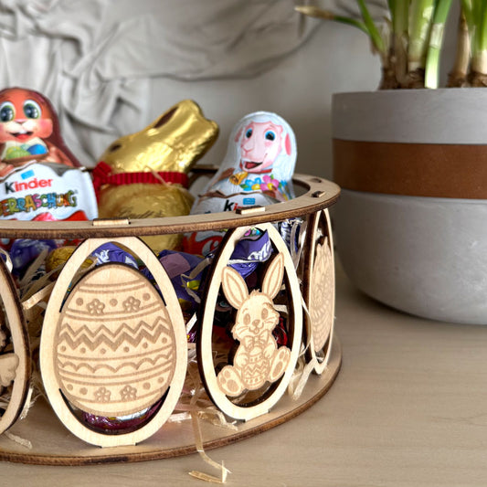 DIY Osterkorb aus Holz – Bastelset mit osterlichen Motiven