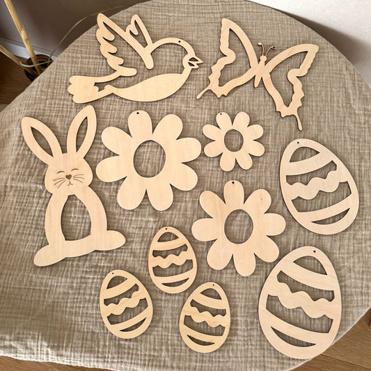 Frühlings- & Oster Holzformen - Set | Birkenholz – 11 Motive